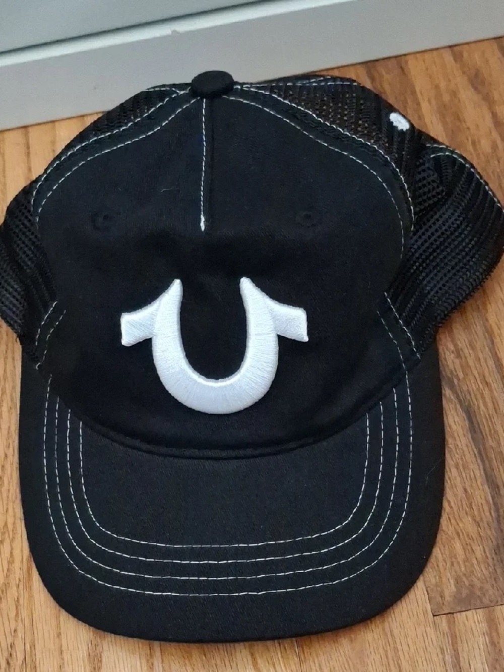 True Religion Kids Black Cap with White Horseshoe Logo